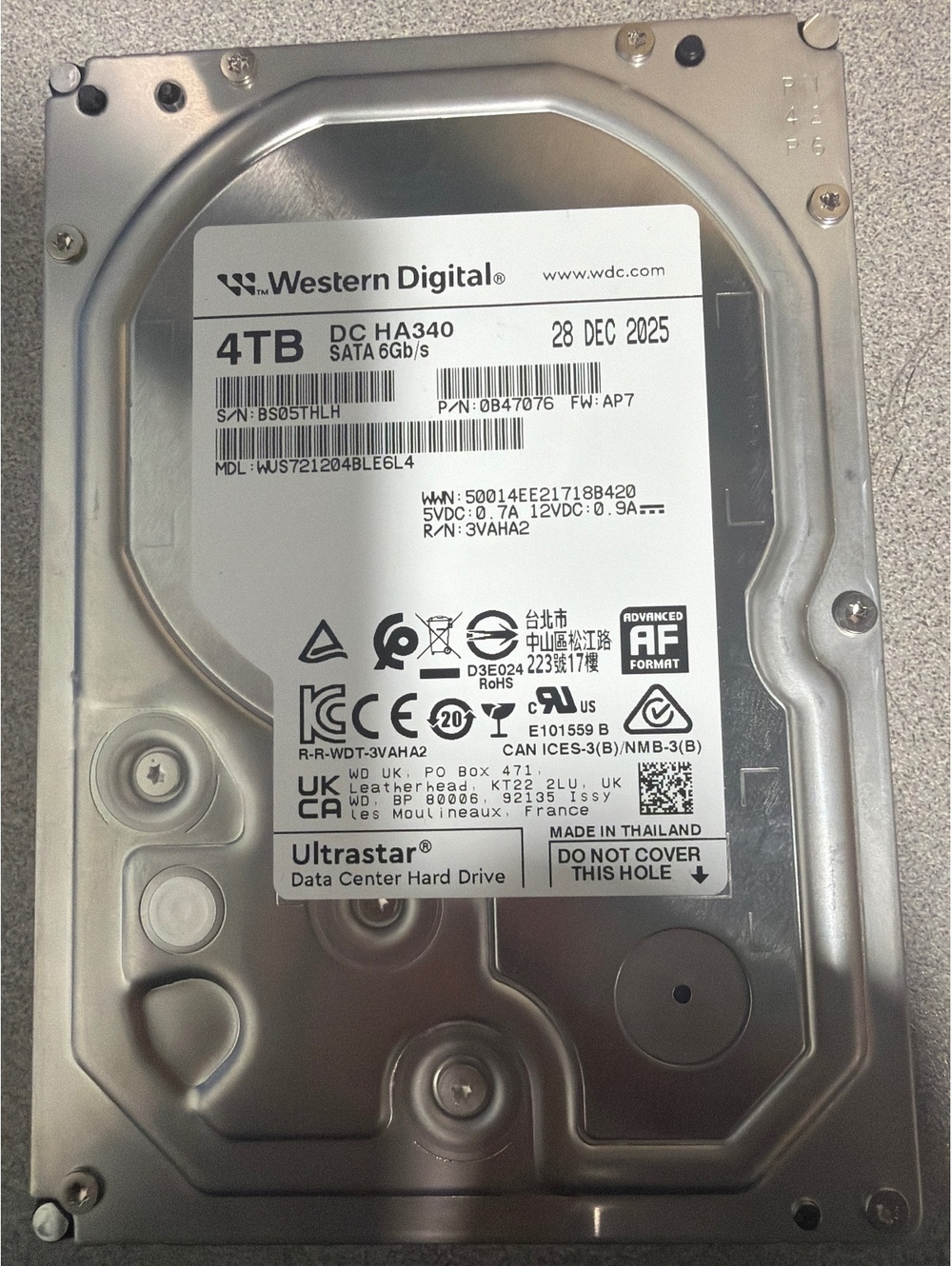 Western Digital Ultrastar 4TB Data Center Hard Drive DC HA340 SATA 6Gb/s